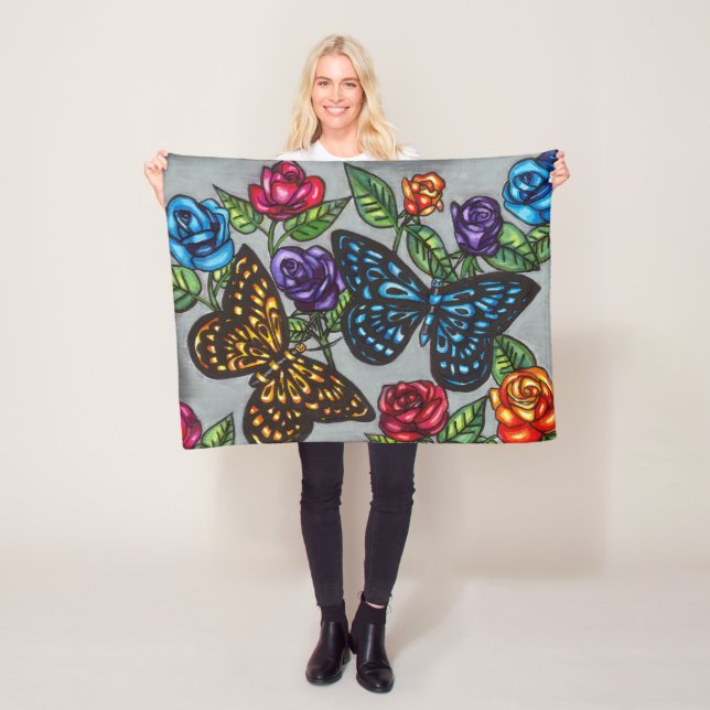 Schmetterling-Rose Blume Originalität zeichnend Na Fleecedecke (Beispiel)