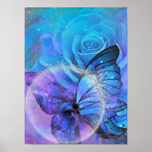 Schmetterling, Rose und Mondplakat Poster