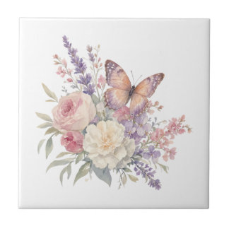 Schmetterling Rosen Blumen romantisch Fliese