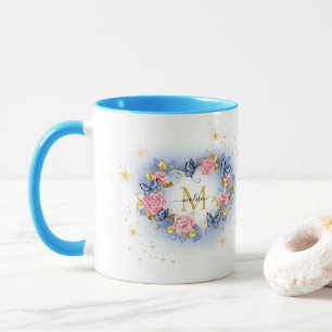 Schmetterling & Rosen Herz I Monogramm Gold Anfang Tasse
