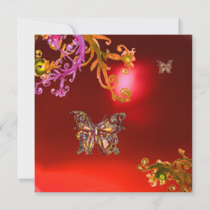 SCHMETTERLING ROT RUBIN , hellrosa gelb braun Einladung