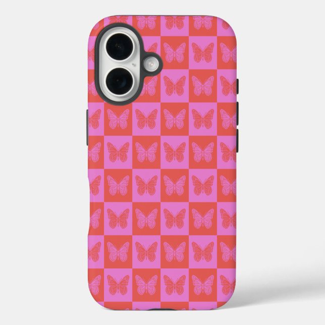Schmetterling Schmetterlingsmuster in Rosa und Rot iPhone 16 Hülle (Rückseite)