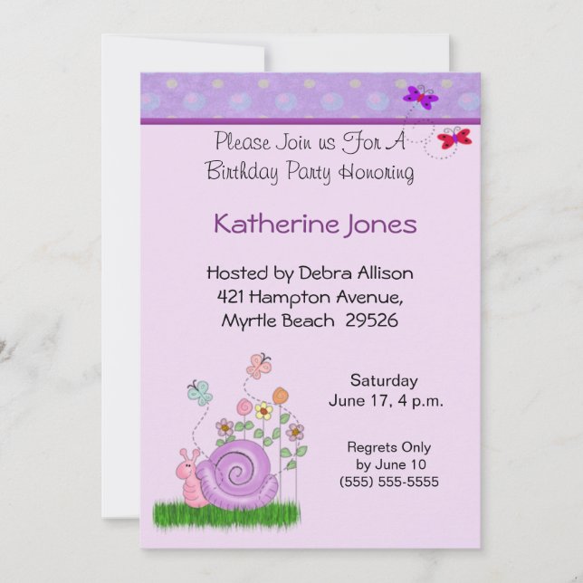 Schmetterling & Schnecke Einladung zum Geburtstag (Vorderseite)