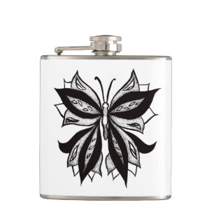 Schmetterling Schwarz-Weiß-Stamm Tattoo Flachmann