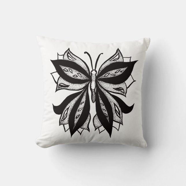 Schmetterling Schwarz-Weiß-Stamm Tattoo Kissen (Vorderseite)