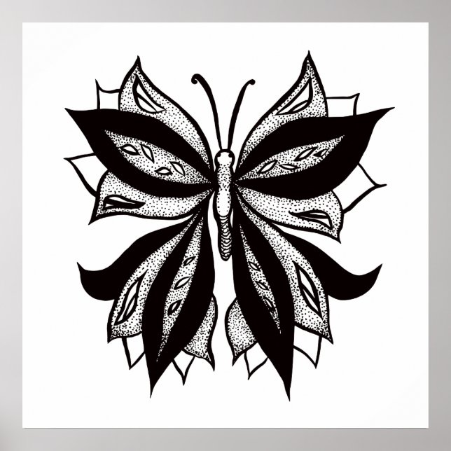 Schmetterling Schwarz-Weiß-Stamm Tattoo Poster (Vorne)