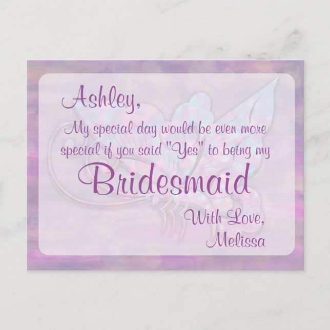 Schmetterling - Sei meine Bridesmaid? Einladungspostkarte (Vorderseite)