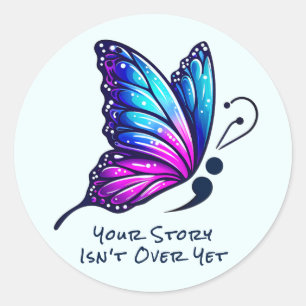 Schmetterling Semikolon Deine Geschichte Suizidbew Runder Aufkleber