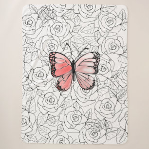 Schmetterling-Sherpa-Blanket mit Rose Sherpadecke
