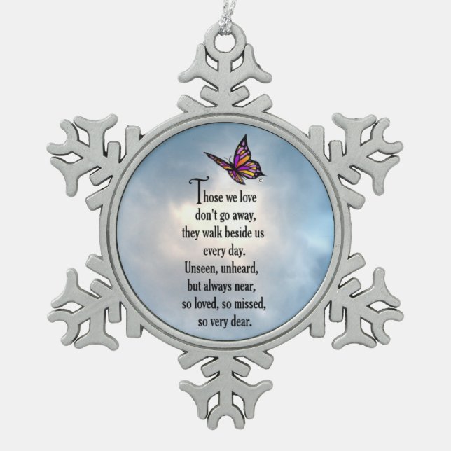 Schmetterling "so geliebt " schneeflocken Zinn-Ornament (Vorderseite)