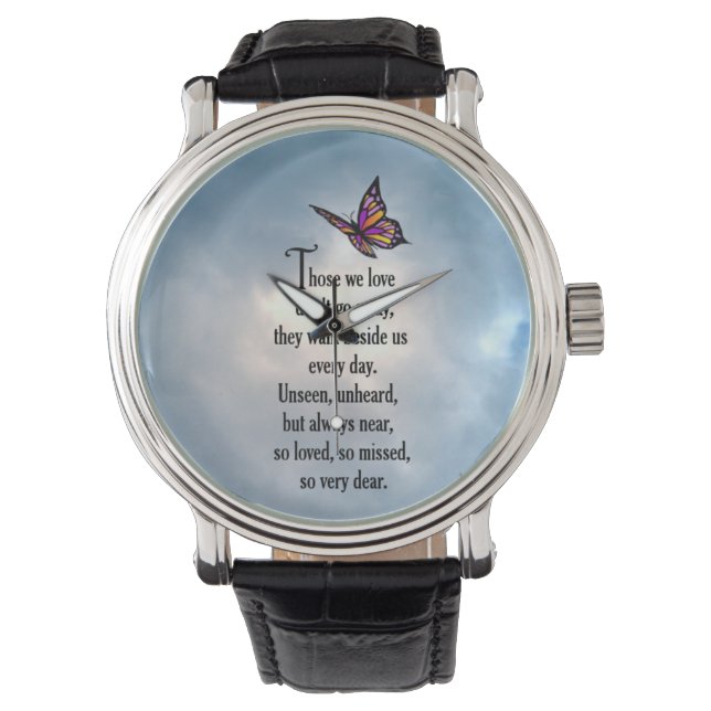 Schmetterling "So Loved" Gedicht Armbanduhr (Vorderseite)