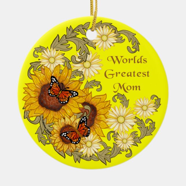 Schmetterling Sonnenblumenschmuck Mama Keramik Ornament (Vorne)