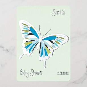 Schmetterling Süße Palette Babyparty Silber Folieneinladung