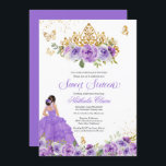Schmetterling Sweet 16   Lila Aquarellfarben-Blume Einladung<br><div class="desc">Sweet 16 Geburtstag Einladung in lila und lavender Schattierungen von lila mit goldenen Schmetterlingen und eine schöne Tiara und ein Mädchen in einem fließenden Ball-Gown. Besuchen Sie den Shop für weitere Variationen von Hautfarbe und Farbkombinationen</div>