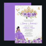 Schmetterling Sweet 16   Lila Aquarellfarben Blume Einladung<br><div class="desc">Sweet 16 Geburtstag Einladung in lila und lavender Schattierungen von lila mit goldenen Schmetterlingen und eine schöne Tiara und ein Mädchen in einem fließenden Ball-Gown. Besuchen Sie den Shop für weitere Variationen von Hautfarbe und Farbkombinationen</div>