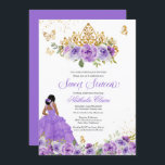 Schmetterling Sweet 16   Lila Aquarellfarben Blume Einladung<br><div class="desc">Sweet 16 Geburtstag Einladung in lila und lavender Schattierungen von lila mit goldenen Schmetterlingen und eine schöne Tiara und ein Mädchen in einem fließenden Ball-Gown. Besuchen Sie den Shop für weitere Variationen von Hautfarbe und Farbkombinationen</div>