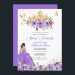 Schmetterling Sweet 16   Lila Aquarellfarben Blume Einladung<br><div class="desc">Sweet 16 Geburtstag Einladung in lila und lavender Schattierungen von lila mit goldenen Schmetterlingen und eine schöne Tiara und ein Mädchen in einem fließenden Ball-Gown. Besuchen Sie den Shop für weitere Variationen von Hautfarbe und Farbkombinationen</div>