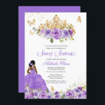 Schmetterling Sweet 16   Lila Aquarellfarben-Blume Einladung<br><div class="desc">Sweet 16 Geburtstag Einladung in lila und lavender Schattierungen von lila mit goldenen Schmetterlingen und eine schöne Tiara und ein Mädchen in einem fließenden Ball-Gown. Besuchen Sie den Shop für weitere Variationen von Hautfarbe und Farbkombinationen</div>