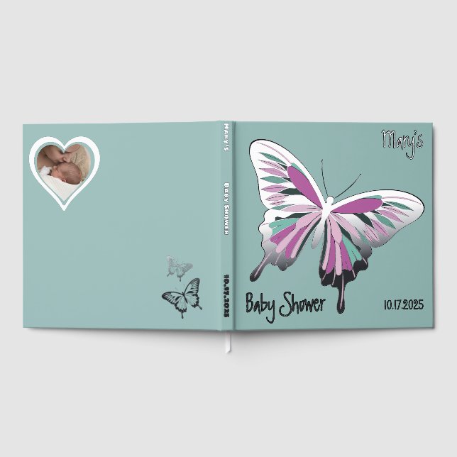 Schmetterling Sweet Palette Baby Dusche Silberfoli Gästebuch (Voll)