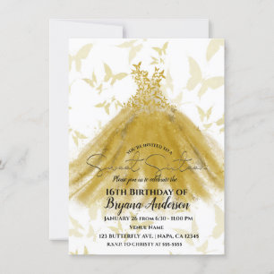 Schmetterling Tanz Gelb Gold Kleid Gold Sweet 16 Einladung