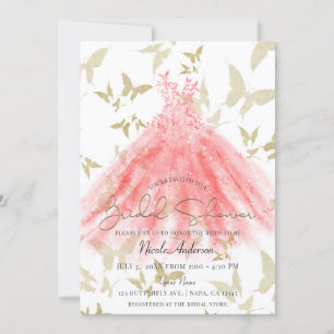 Schmetterling Tanz Korallen Kleid Gold Brautparty Einladung