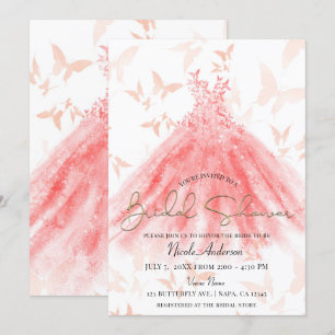 Schmetterling Tanz Korallen Kleid Gold Brautparty Einladung