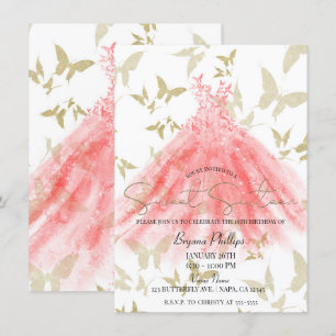 Schmetterling Tanz Korallen Kleid Gold Sweet 16 Pa Einladung