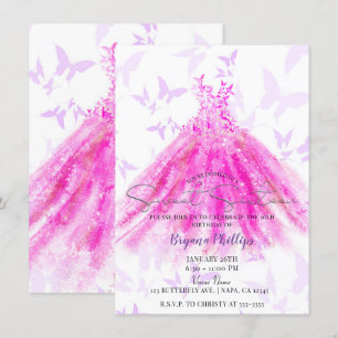 Schmetterling Tanz Lila Heiß Rosa Kleid Sweet 16 Einladung