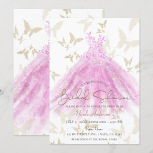 Schmetterling Tanz Rosa Goldenes Kleid Brautparty Einladung