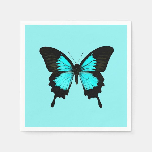 Schmetterling - türkisblau und schwarz serviette (Vorderseite)