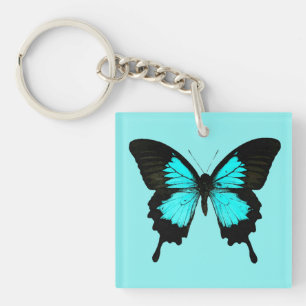 Schmetterling - Türkisblau und -SCHWARZES Schlüsselanhänger