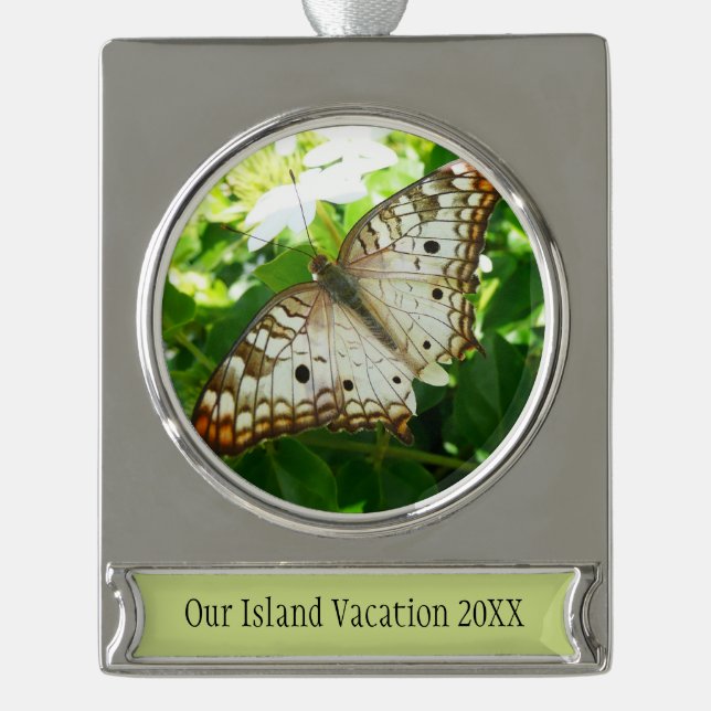 Schmetterling über Jasmine Tropical Nature Fotogra Banner-Ornament Silber (Vorderseite)