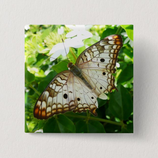 Schmetterling über Jasmine Tropical Nature Fotogra Button (Vorderseite)