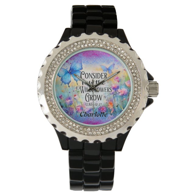 Schmetterling und Blume Armbanduhr (Vorderseite)