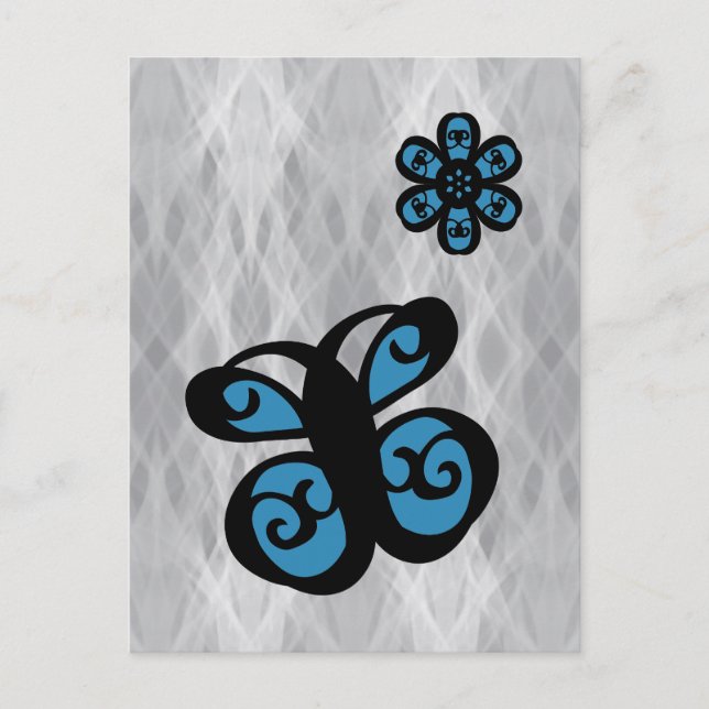 Schmetterling und Blume Design, Blauer Farbschlauc Postkarte (Vorderseite)