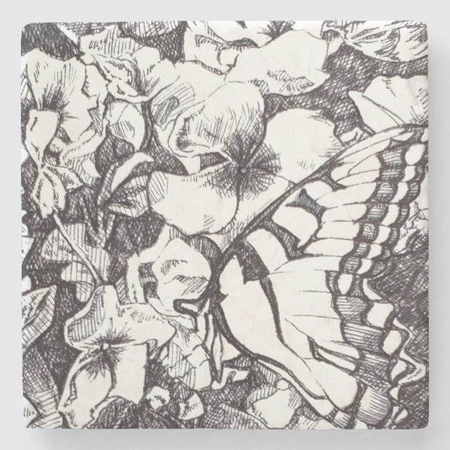 Schmetterling und Blume Detail Untersetzer (Vorderseite)