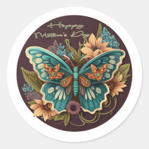 Schmetterling und Blume Frohe Muttertagsaufkleber Runder Aufkleber
