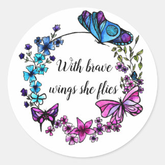 Schmetterling und Blume Kranz Runder Aufkleber