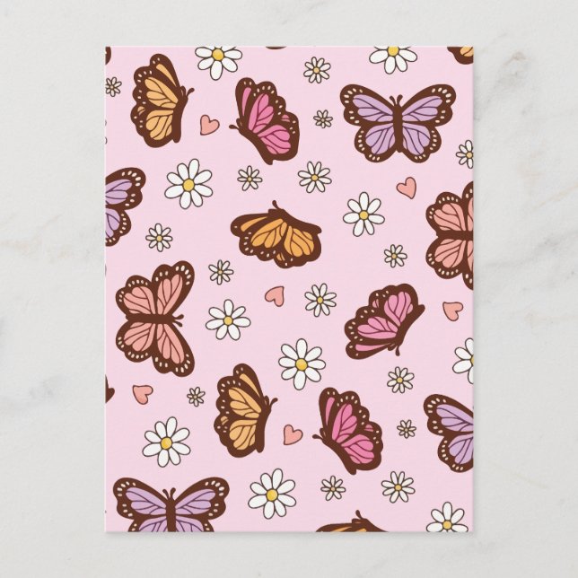 Schmetterling und Blume nahtlos Feiertagspostkarte (Vorderseite)