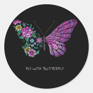 Schmetterling und Blume Runder Aufkleber