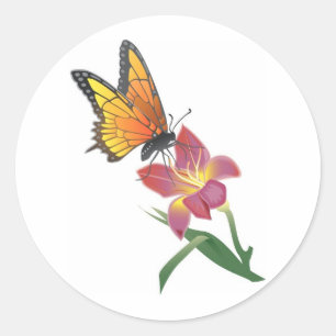 Schmetterling und Blume Runder Aufkleber