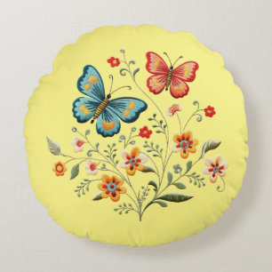 Schmetterling und Blume Rundes Kissen