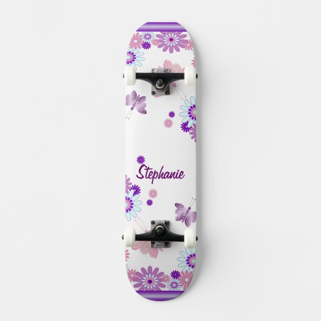 Schmetterling und Blume Skateboard (Vorderseite)