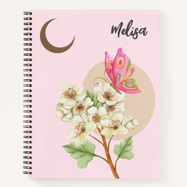 Schmetterling und Blume unter dem Mond - Notebook Notizbuch (Vorderseite)