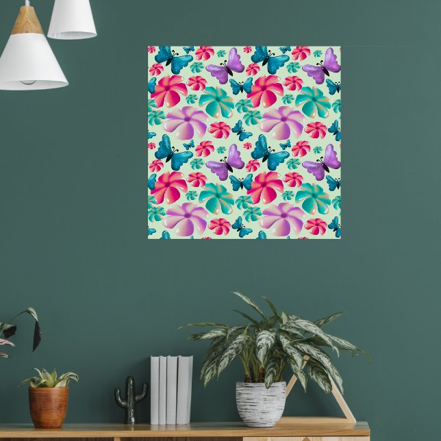 Schmetterling- und Blumen-Ästhetik-Muster  Poster (Wohnzimmer 1)