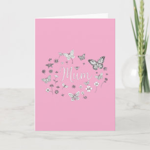 Schmetterling und Blumen "Mum" Muttertag Karte