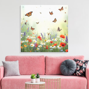 Schmetterling und Blumen Wandkunst Elegante Floral Leinwanddruck