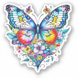 Schmetterling und Blumenherz Aufkleber