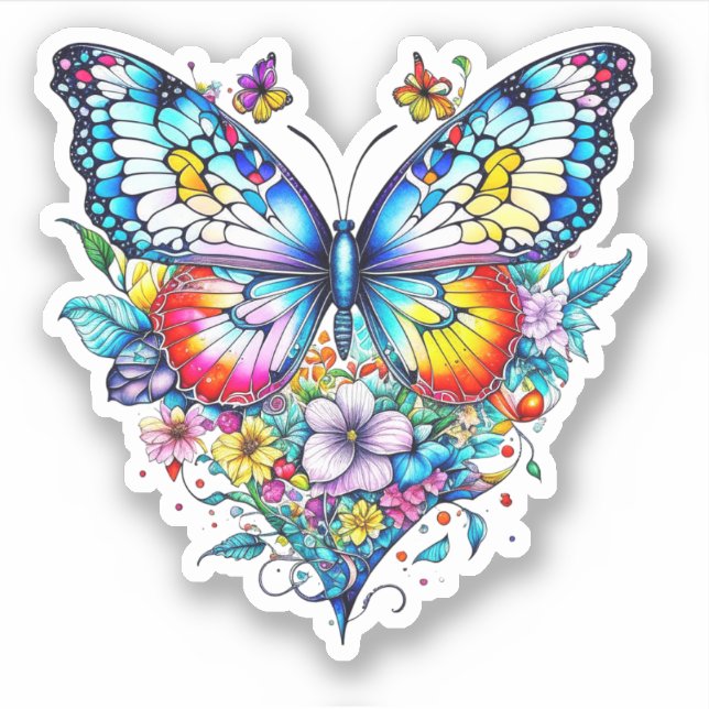 Schmetterling und Blumenherz Aufkleber (Vorderseite)