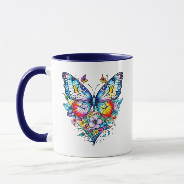 Schmetterling und Blumenherz Personalisiert Tasse (Links)